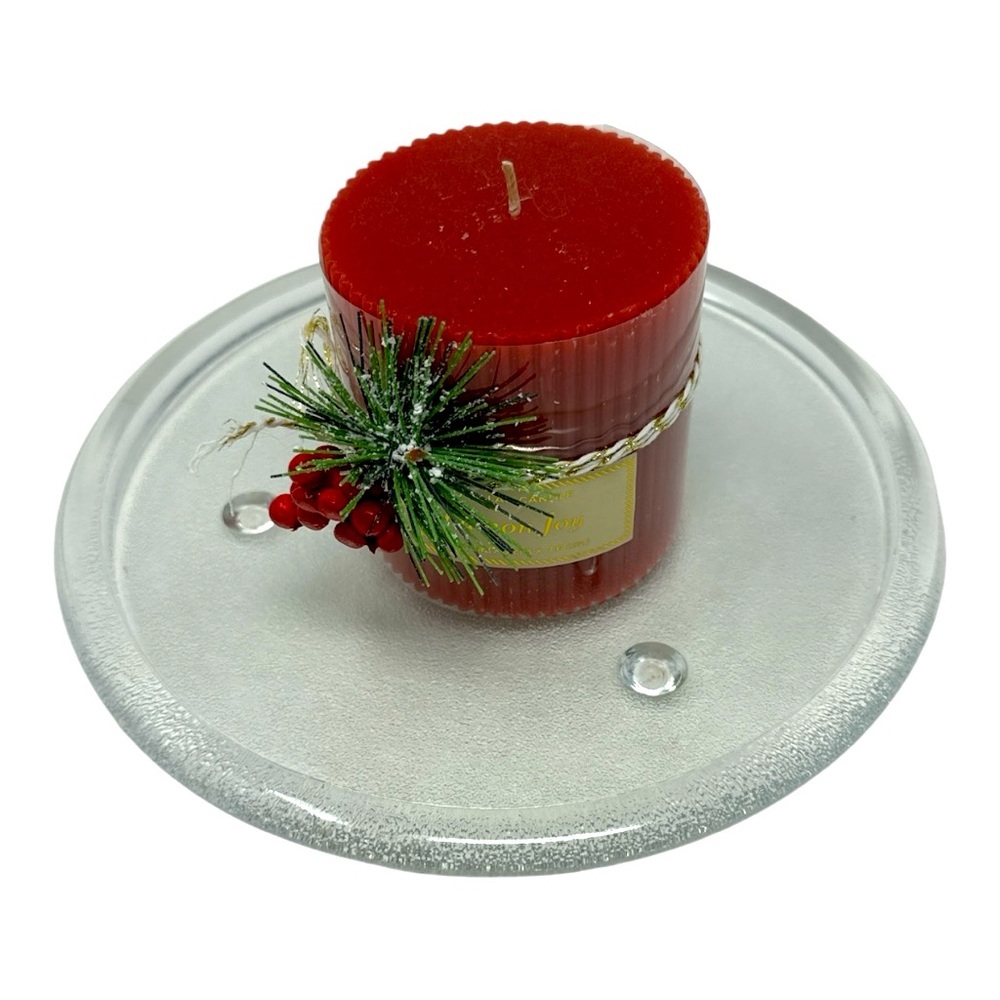 Textured Glass 8” Round Footed Candle Coaster